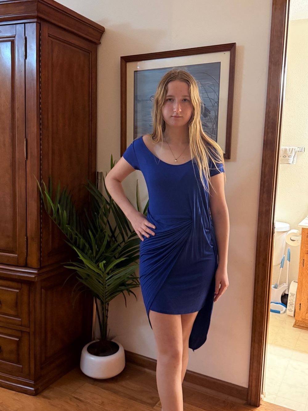 Nordstrom Royal Blue Draped Short Sleeve Dress